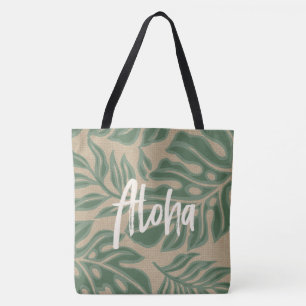 Leaf Tiki Sage Green Hawaiian Tropical Beach Bag