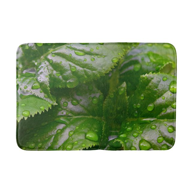 Leaf Water Droplets Custom Personalise DIY Home Bath Mat (Front)