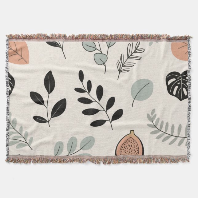 Leaf Whisper – Minimal Botanical Line Art Blanket (Front)