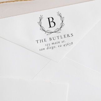Leaf Wreath Initial Return Address Stamp