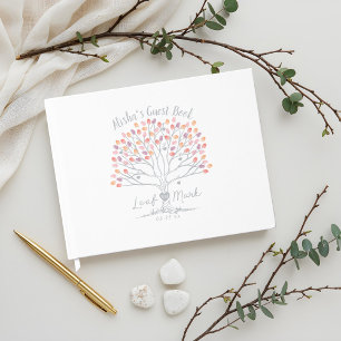 Leaf Your Mark Coral & Purple Fingerprint Tree Guest Book