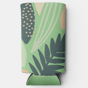 Leafy Art Pattern Green Seltzer Can Cooler