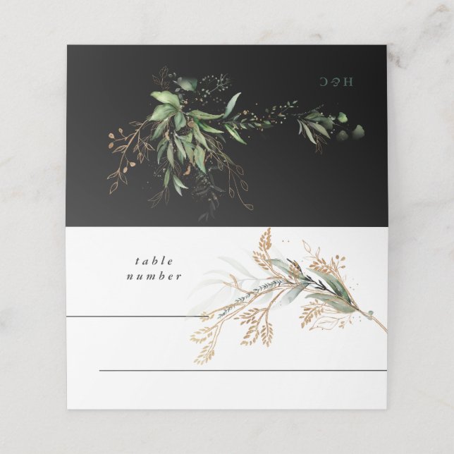 Leafy Botanical Eucalyptus Modern Black Branch Place Card (Outside Unfolded)