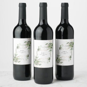 Leafy Botanical Eucalyptus Modern Greenery Branch Wine Label