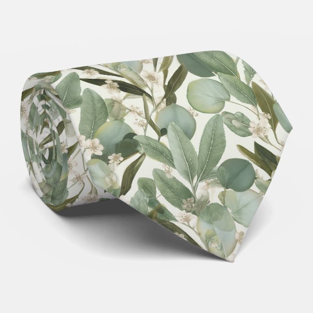 Leafy Botanical Garden Pattern Tie (Rolled)