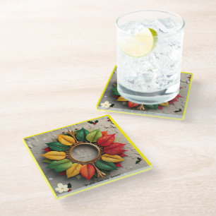 "Leafy Christmas Celebrations" Glass Coaster