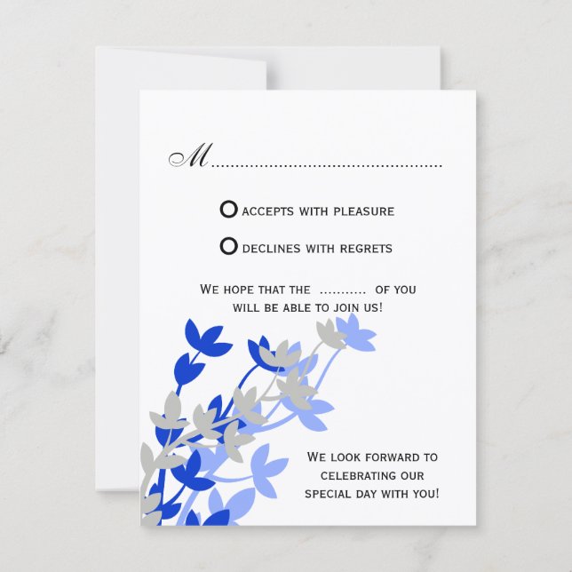 Leafy Elegance In Blue Silver RSVP Cards (Back)