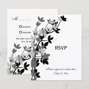 Leafy Elegance In Silver Black RSVP Cards