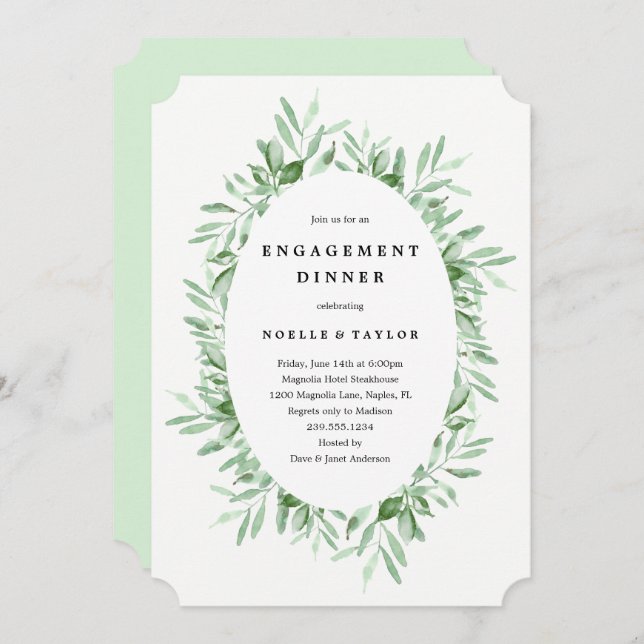 Leafy Engagement Dinner Invitation (Front/Back)