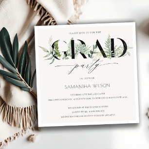 Leafy Fern Succulent Fauna Photo Graduation Invite