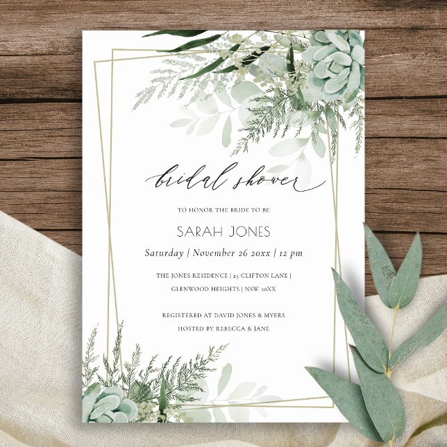 Leafy Fern Succulent Frame Bridal Shower Invite (Creator Uploaded)
