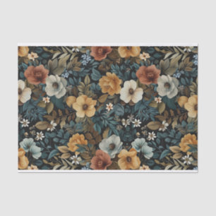 Leafy Floral Illustrations on Dark Background Tissue Paper