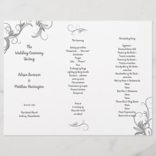 Leafy Flourish White Tri-Fold Wedding Program