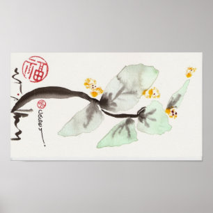 Leafy Flower Stem Curving Print