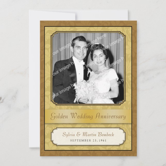 Leafy Golden Damask (50th) Anniversary invitation (Front)