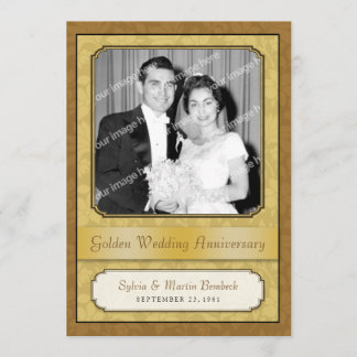 Leafy Golden Damask (50th) Anniversary invitation