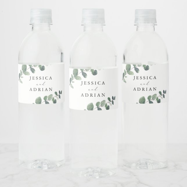 Leafy Green Elegance Wedding Water Bottle Label (Bottles)