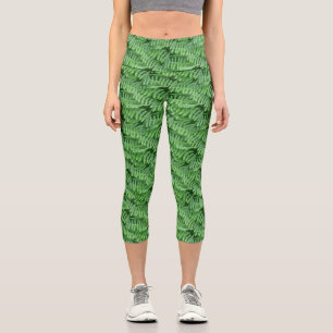 Leafy Green Ferns Nature Pattern Capri Leggings