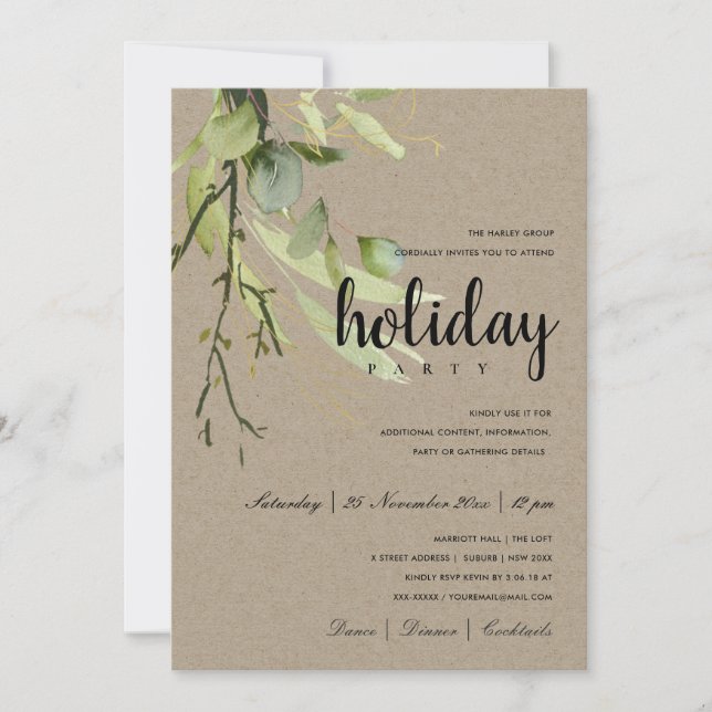 LEAFY GREEN KRAFT FOLIAGE CORPORATE HOLIDAY PARTY INVITATION (Front)
