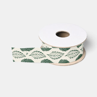 Leafy (Green on Cream) Grosgrain Ribbon