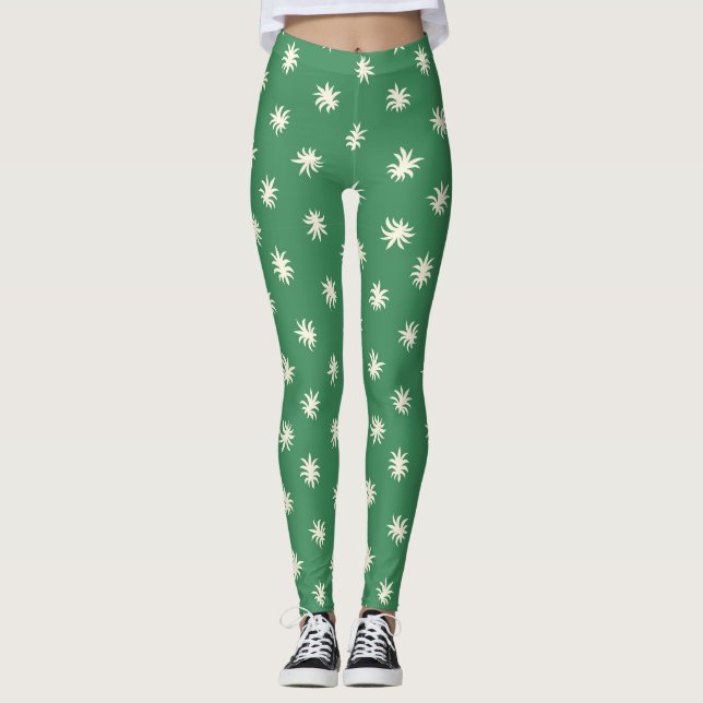 Leafy Green Organic Spark Floral Pattern Leggings (Front)