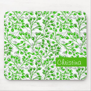 Leafy Green Pattern Modern Elegant Monogrammed Mouse Pad