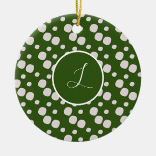 Leafy Green Pink Dots Initial Ceramic Tree Decoration