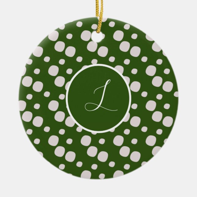 Leafy Green Pink Dots Initial Ceramic Tree Decoration (Front)