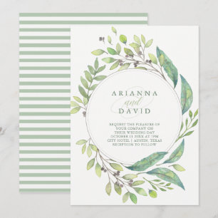 Leafy Green Trendy Watercolor Frame Wedding Invitation