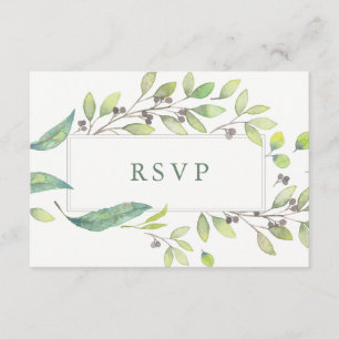 Leafy Green Trendy Watercolor Frame Wedding RSVP Card