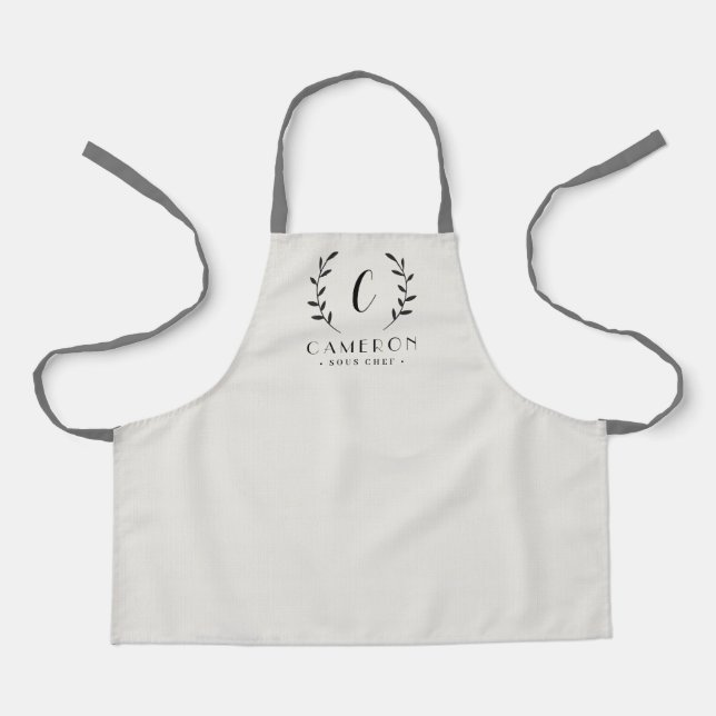 Leafy Initial Editable Colour Custom Kid Apron (Front)