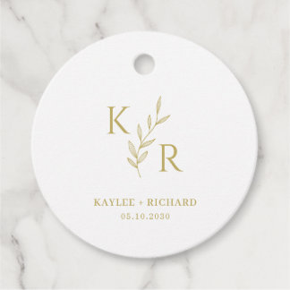 Leafy Initials Wedding Bridal Engagement Rehearsal Favour Tags