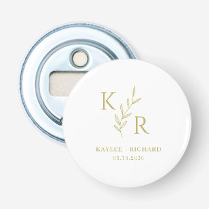 Leafy Initials Wedding Bridal Shower Engagement Bottle Opener