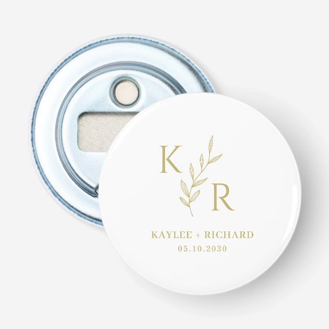 Leafy Initials Wedding Bridal Shower Engagement Bottle Opener (Front)