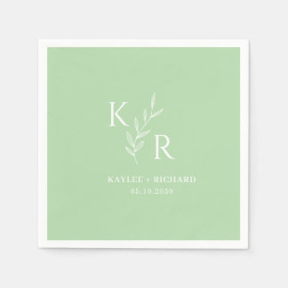 Leafy Initials Wedding Engagement Bridal Shower Napkin