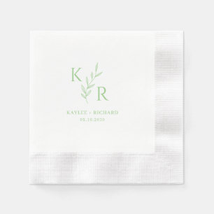 Leafy Initials Wedding Engagement Bridal Shower Napkin