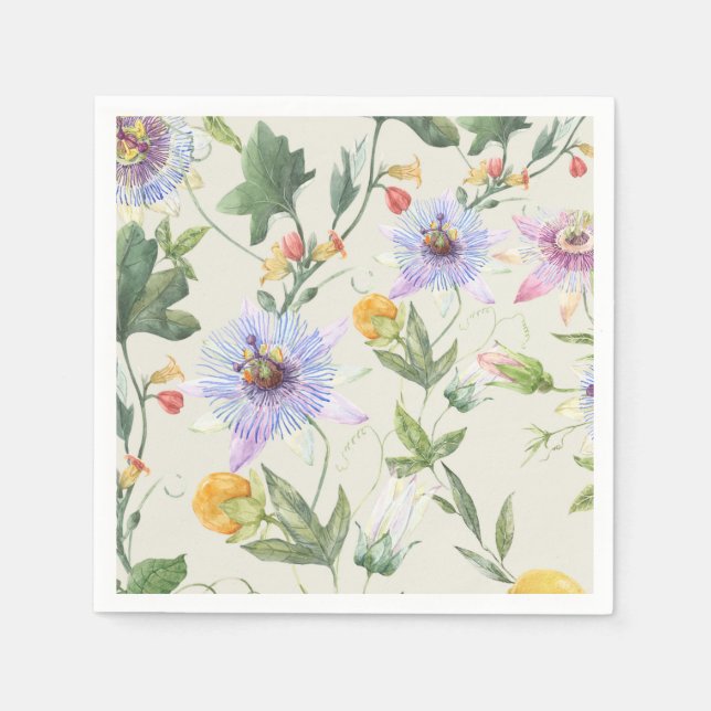  Leafy Lilac Botanical Flower & Fruit Pattern Napkin (Front)