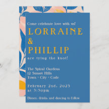 Leafy Lithograph Bold Blue yellow and pink wedding