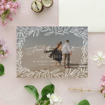 Leafy Minimal Modern Calligraphy Photo 2-Sided Save The Date<br><div class="desc">This elegant save the date features modern typography with a hand-drawn leaf frame. There is a transparent overlay the photo to highlight the text and artwork to establish this look. To customise further,  use the editing tools.</div>