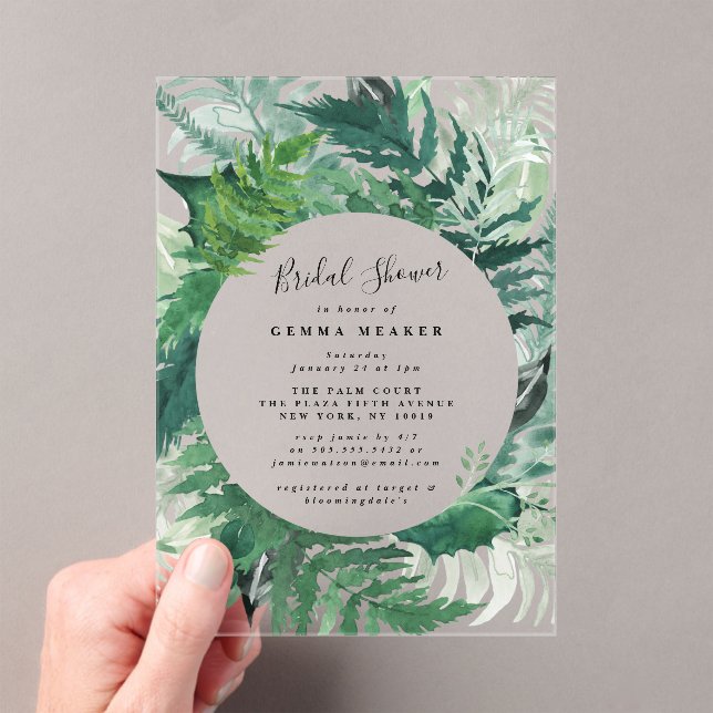 Leafy Modern Watercolor Acrylic Bridal Shower Invitations (Insitu (Handheld))