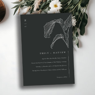 Leafy Palm Sketch Black White Wedding Invite