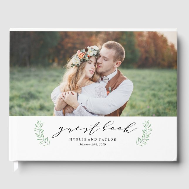 Leafy Photo Wedding Guest Book (Front)