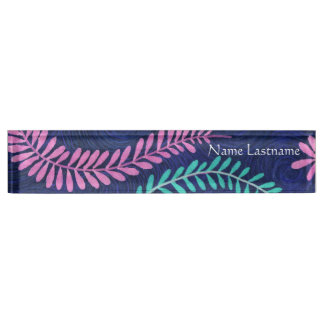 Leafy Pink and Aqua Desk Nameplate