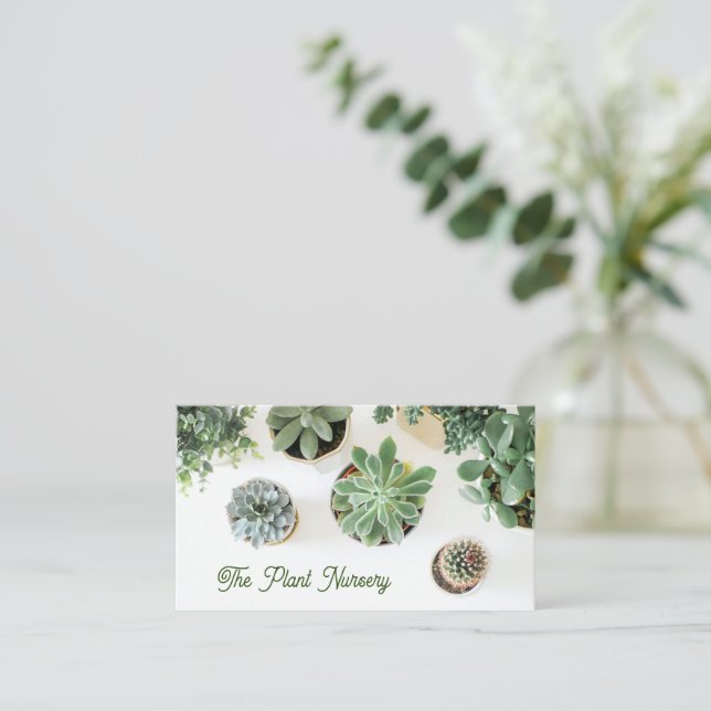 Leafy Plants Succulents Business Card (Standing Front)