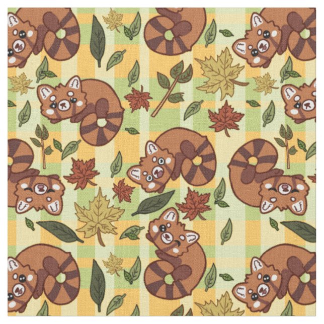Leafy Red Panda Fabric (Close Up)