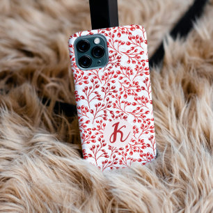 Leafy Red Pattern Modern Elegant Monogrammed Case-Mate iPhone Case