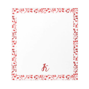 Leafy Red Pattern Modern Elegant Monogrammed Notepad