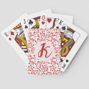Leafy Red Pattern Modern Elegant Monogrammed Playing Cards