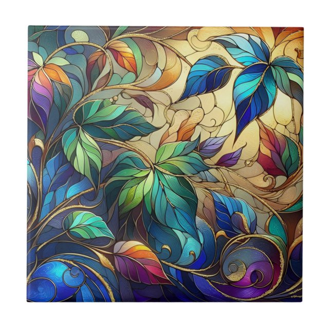 Leafy stained glass look  tile (Front)