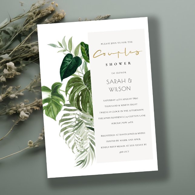 Leafy Tropical Palm Foliage Couples Shower Invite (Creator Uploaded)